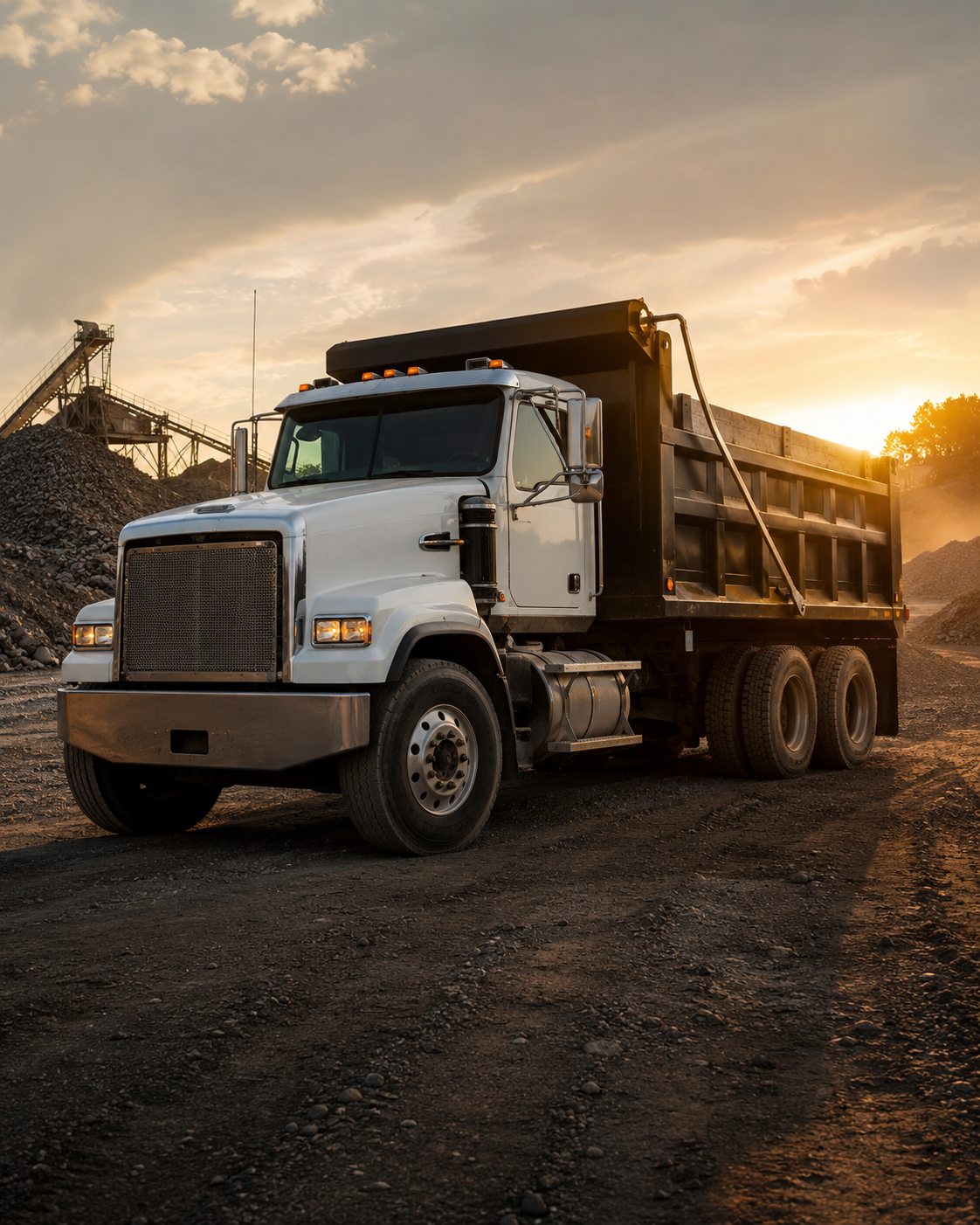 Tandem-axle dump truck at a gravel construction site